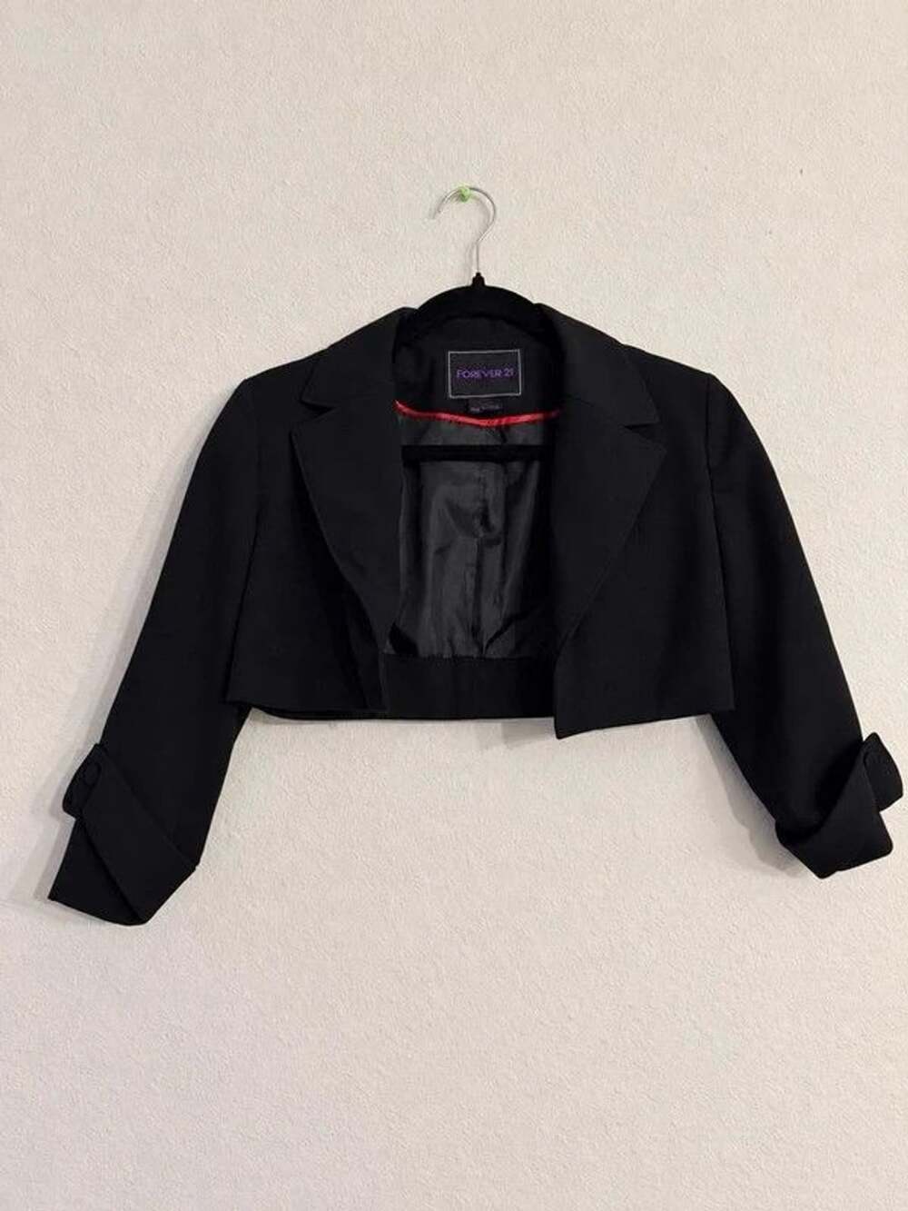 Forever 21 Y2K Black Cropped Blazer Jacket Bow Cuff Button Detail